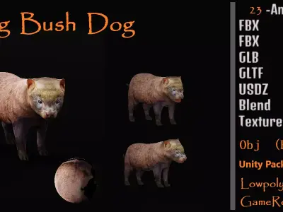 Bush Dog Low-poly 3D model