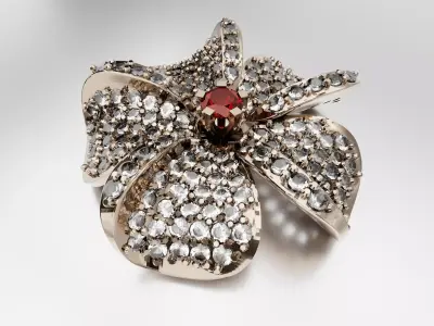 Flower ruby and diamond brooch 3D print model