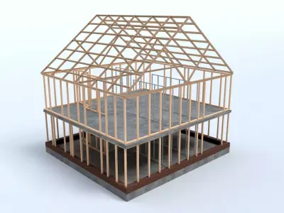 Construction Site House Frame Low Poly Low-poly 3D model