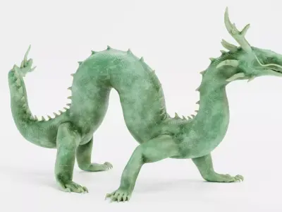 -Chinese Dragon - Marble Statue- Low-poly 3D model