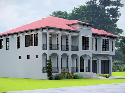 Elegant Mediterranean Style Two-Story Villa with Red Roof 3D model