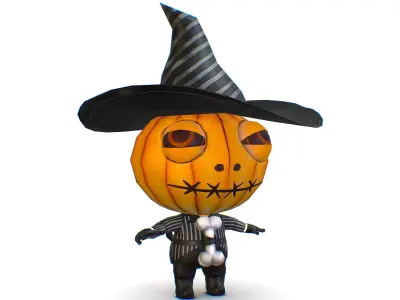 Halloween Pumpkin Fantasy Character Pet Wizard Low-poly 3D model