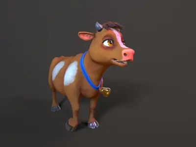 Stilized Cow rigged animations Low-poly 3D model