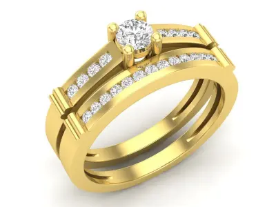 AV 635 Diamond Bridal Engagement Ring Set With Matching Band 3D print model