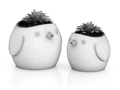 Two Plants in Bird Pots 3D model