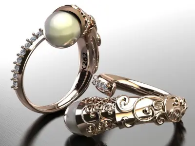 pearl ring flora design for woman 3D print model