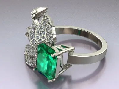 Emerald ring with leaves  3D print model