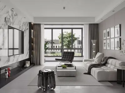 Modern living room dining room interior scenes 450 3D model