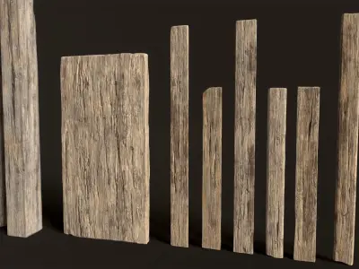 Wooden Planks and Beams - 13 pieces Low-poly 3D model