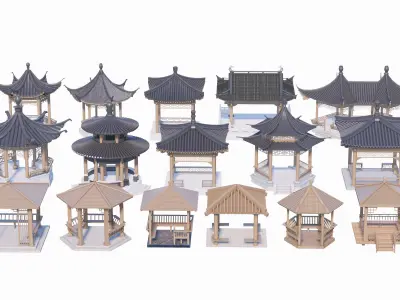 16 Chinese-style pavilions in antique courtyards 3D model