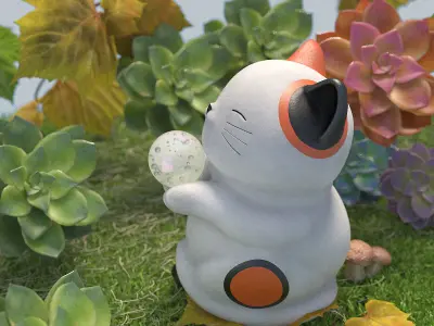 Maneki Neko Cat Low-poly 3D model