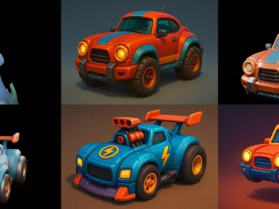 Stylized Car Advanced model bundle 15 pack 100 glb 3D model