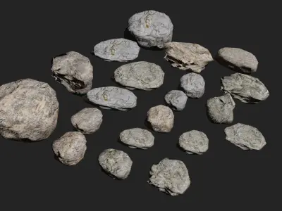 Stone Collection rocks and pebbles Low-poly 3D model