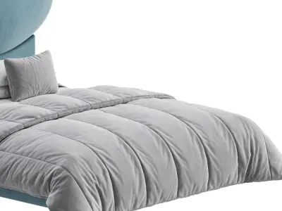 Elegant Blue Pine Wood Upholstered Panel Bed 3D model