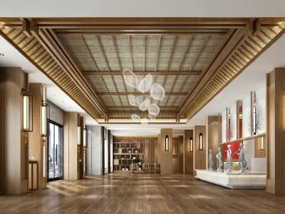 Chinese Tea House  Club - Tea Sets  Lighting 3D Model Furniture Low-poly 3D model