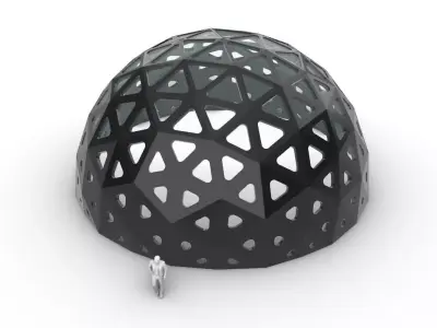 Geodesic Dome with Dynamic Perforations and glass panels 3D model