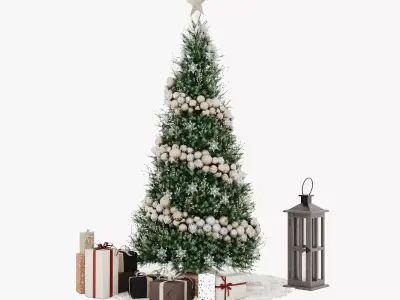 Christmas Tree 4 with gifts and old wooden lamp New year 3D model
