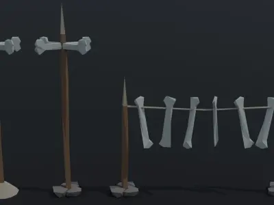 Cartoon skulll totems Polygonal Style Low-poly 3D model