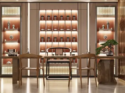 Living Room Tea Room Scene blender 3d Low-poly 3D model