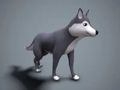 Cartoon Husky Low-poly 3D model