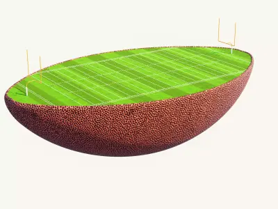 American Football Half Ball And Football Field 3D model
