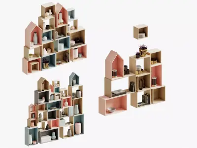shelves set bookcase - house 3D model