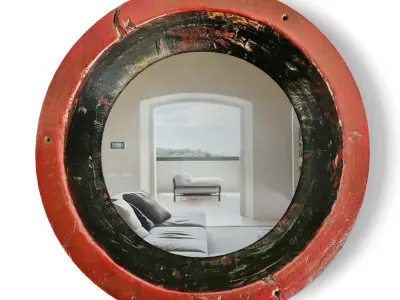 Old Javanese Tambourine Wood Mirror 3D model