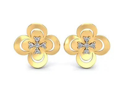 Earring 3dm STL OBJ FBX Render Details pair of gold flower st... 3D print model