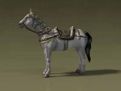 White horse with armor Low-poly 3D model