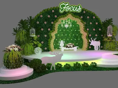 Green fresh plants stage design 3D model