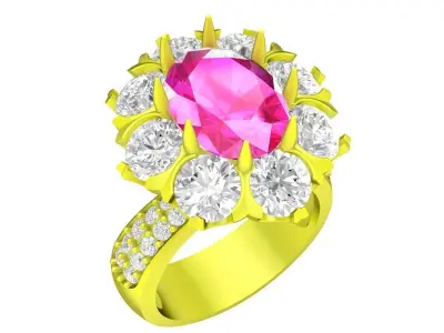 A7267 HongKong Style Oval Diamond Flower Engagement Ring 3D Mode 3D print model