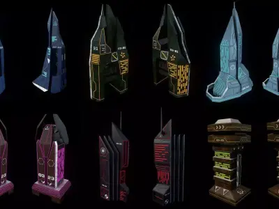 Sci-fi towers pack Low-poly 3D model