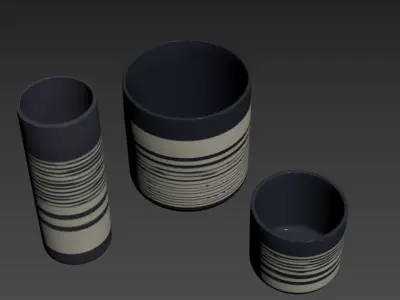 Black White Striped Vases 3D model