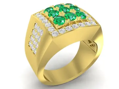 Luxury Square Emerald Diamond Ring for Men 3384 3D print model