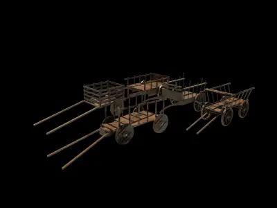 Old wooden carts 3D model