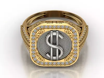 Luxury Dollar Sign Mens Ring With Diamonds Jewelry Gents Rings 3D print model