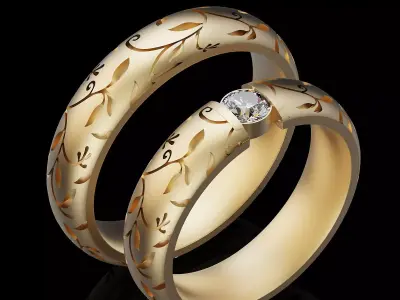 Set  ring silver gold printable jewelry 3D model 3D print model
