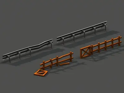 Post Apocalyptic Road Barrier and Wooden Fence Low-poly 3D model