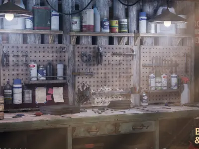 Bicycle Repair Shop Environment Low-poly 3D model