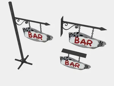 3D old wooden bar sign 02 model Low-poly 3D model