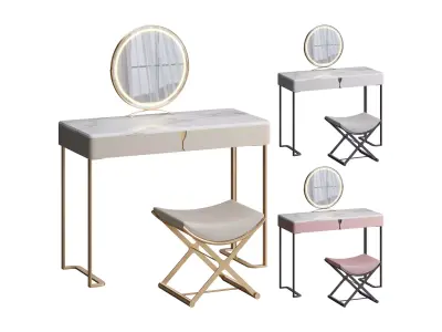  Ensemble de coiffeuse 39-37 bois massif minimaliste 3D model