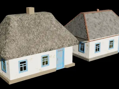 An old village house in 5 variants Low-poly 3D model