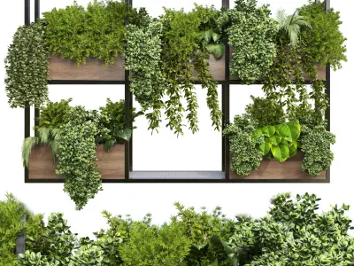 collection Outdoor plants hanging pot wood bax vase 07 3D model