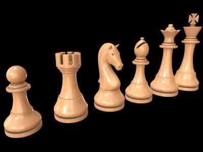 Checkers - Chess set pieces and box board Low-poly 3D model