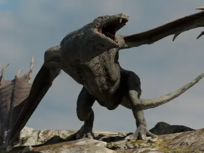 Old Dragon Game-ready rigged model Low-poly 3D model