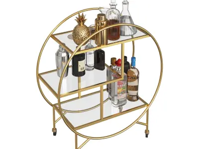 Round Mini Bar Beverage Table 3D model