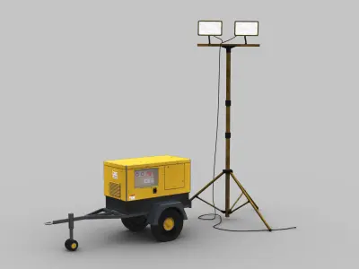 Light Tower and Generator Low-poly 3D model