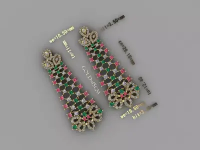 Royal Blossom Gold Earrings 3D model