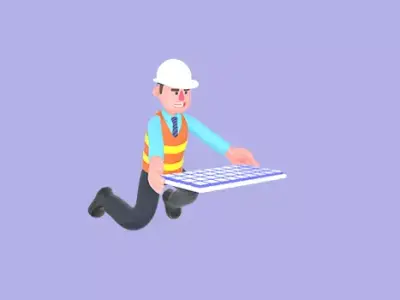 3D Cartoon Male Architect Character - Showing Solar Panel 3D model