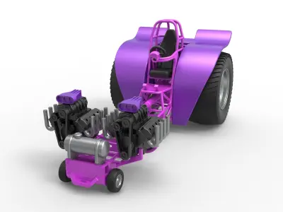 Pulling tractor 2 engines V8 Version 2 Scale 1 to 25 3D print model